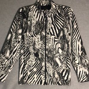 ALLISON DALEY Animal Print Soft Comfy Stretch Full Zip Easy Care 2 Pocket Jacket